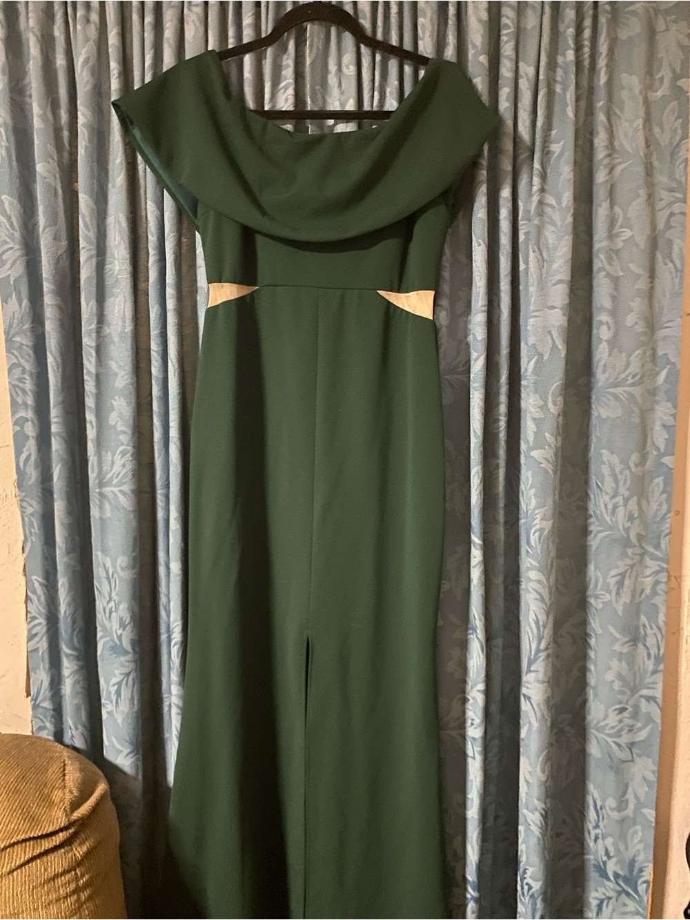 Elegant Off-Shoulder Green Evening Gown